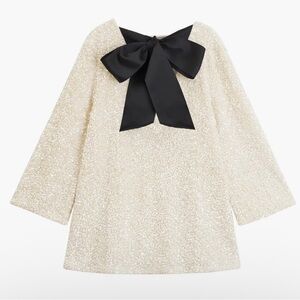Commense Cream Sequins Dress with Black Bow
